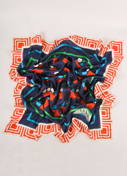 Navy, Red, and Green Flower Pot Printed Scarf