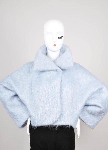 Light Blue Fuzzy Mohair and Wool Cropped Jacket