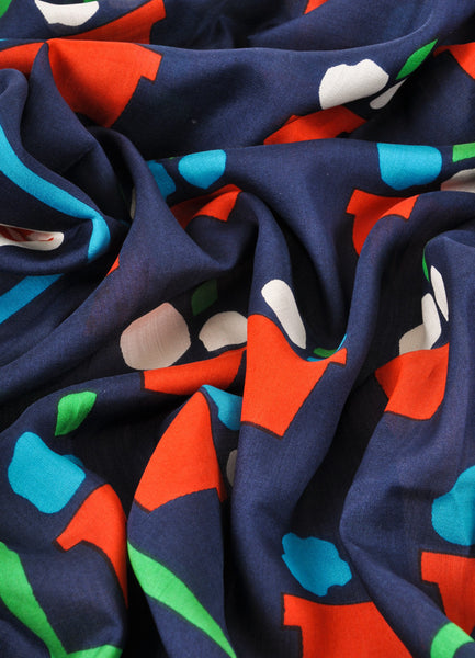 Navy, Red, and Green Flower Pot Printed Scarf