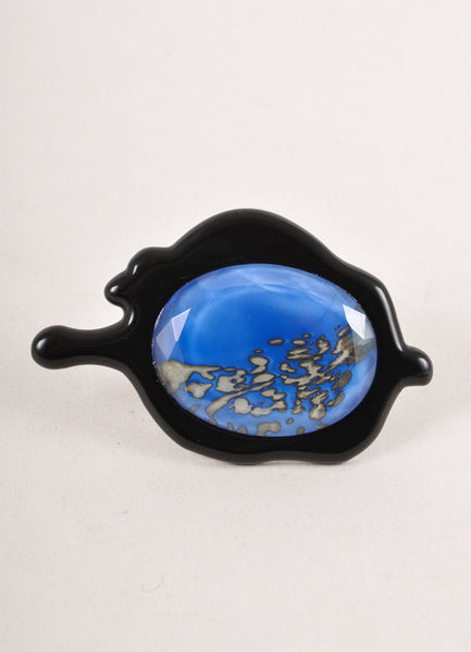 New With Tags Blue and Black Acrylic Melted Metal Ring