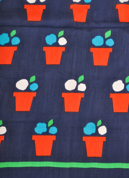 Navy, Red, and Green Flower Pot Printed Scarf
