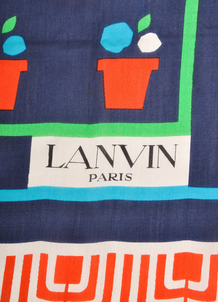 Navy, Red, and Green Flower Pot Printed Scarf