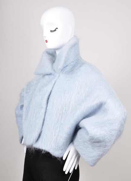 Light Blue Fuzzy Mohair and Wool Cropped Jacket