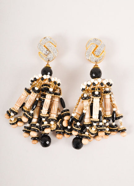 Gold, Black, and Cream Chandelier Earrings