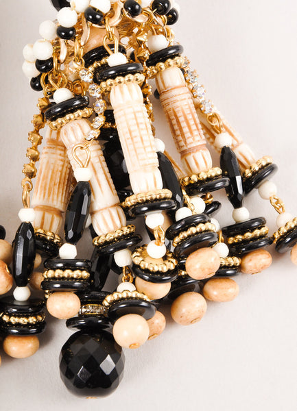 Gold, Black, and Cream Chandelier Earrings