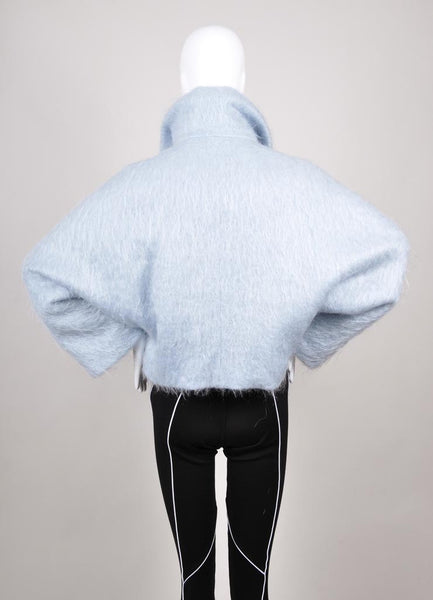 Light Blue Fuzzy Mohair and Wool Cropped Jacket