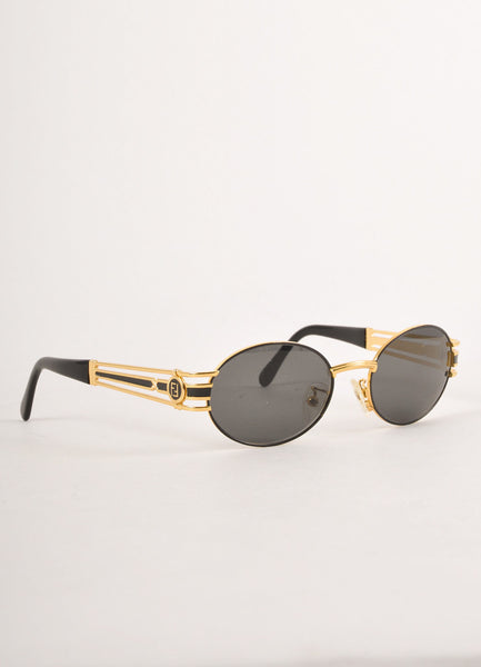 Black and Gold Oval Lens Decorative Arms Metal Sunglasses