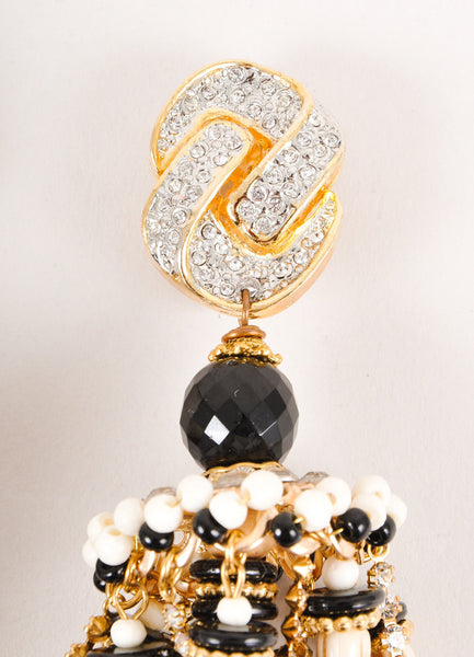 Gold, Black, and Cream Chandelier Earrings