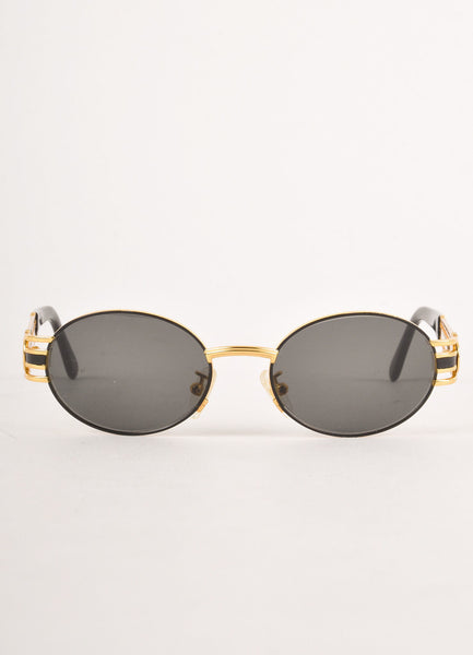 Black and Gold Oval Lens Decorative Arms Metal Sunglasses