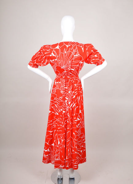 Red and White Patterned Mid Sleeve Buttoned Maxi Dress