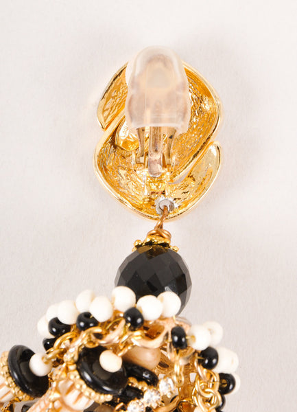 Gold, Black, and Cream Chandelier Earrings