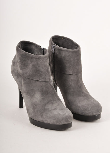 Grey Suede Leather "Daim Velour" High Heel Ankle Booties