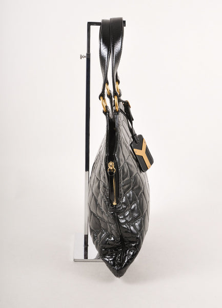 Black Pebbled Patent Leather "Tribute" Tote Bag