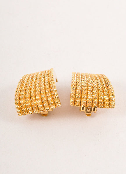 Gold Toned Textured Clip On Earrings