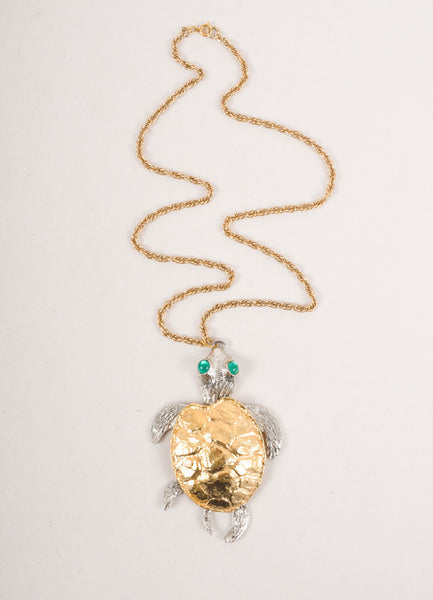 Vintage Gold and Silver Toned Swimming Turtle Necklace