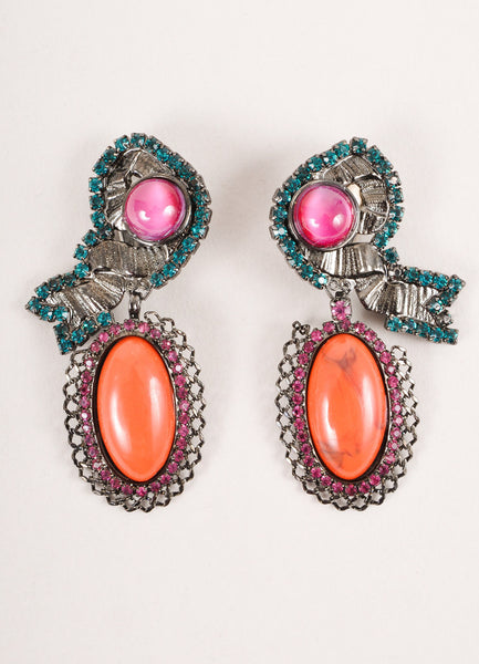 Teal, Coral, and Pink Rhinestone Drop Earrings