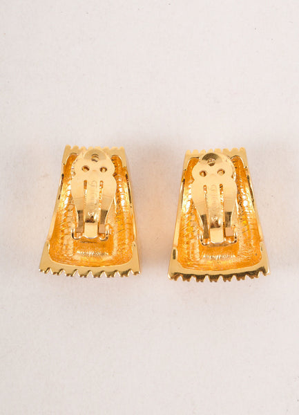 Gold Toned Textured Clip On Earrings