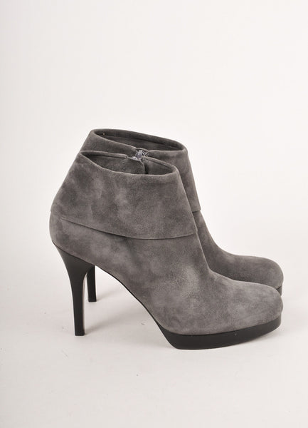 Grey Suede Leather "Daim Velour" High Heel Ankle Booties