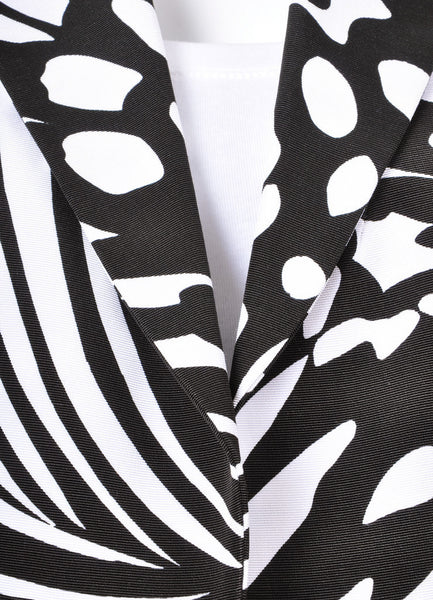 Black and White Patterned Short Sleeve Cropped Grosgrain Jacket