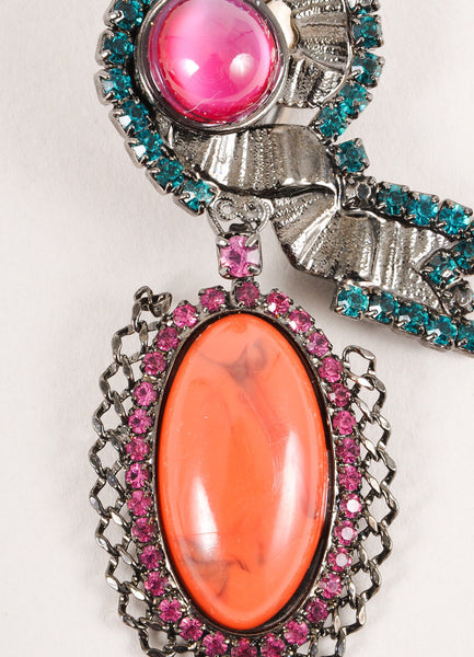 Teal, Coral, and Pink Rhinestone Drop Earrings