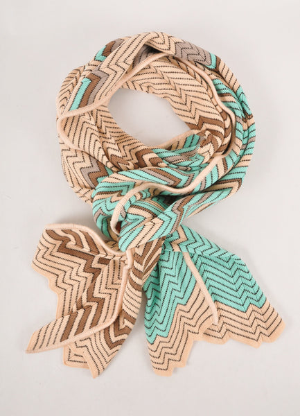 Brown and Green Zig Zag Striped Knit Scarf