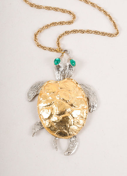 Vintage Gold and Silver Toned Swimming Turtle Necklace