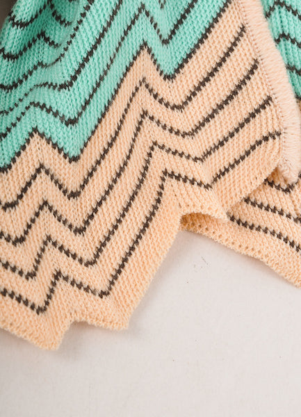 Brown and Green Zig Zag Striped Knit Scarf