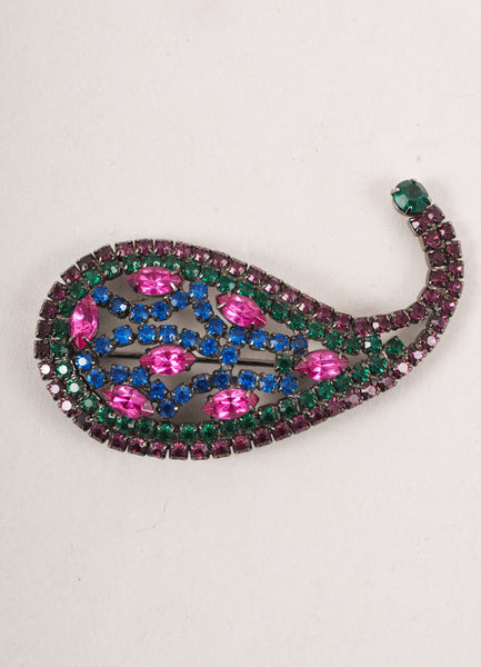 Vintage Purple, Pink, and Green Rhinestone Paisley Pin