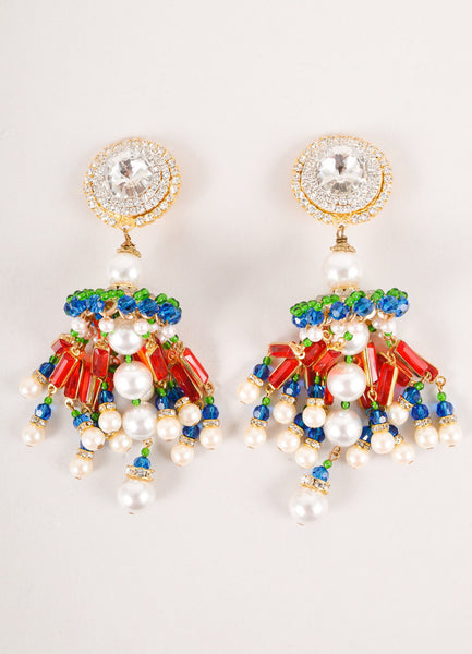 Green, Red, and Blue Crystal Chandelier Earrings