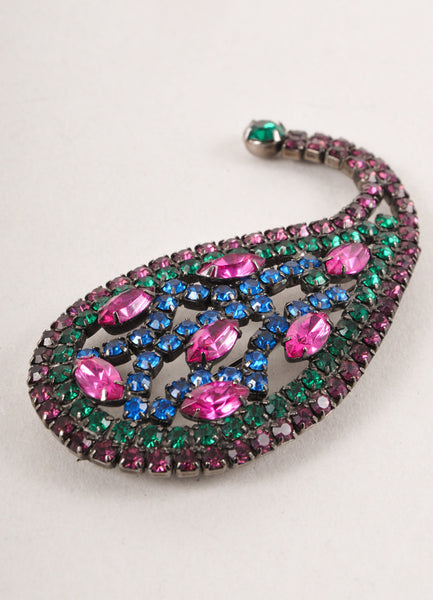 Vintage Purple, Pink, and Green Rhinestone Paisley Pin