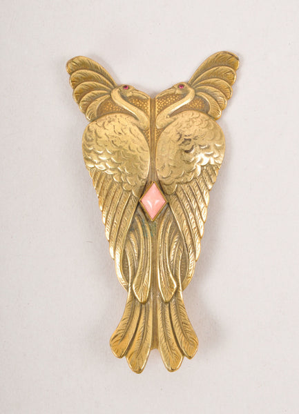 Gold Toned Embellished Two Bird Pin