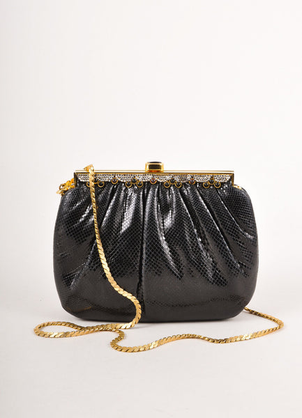 Black, Gold, and Silver Embellished Chain Strap Purse