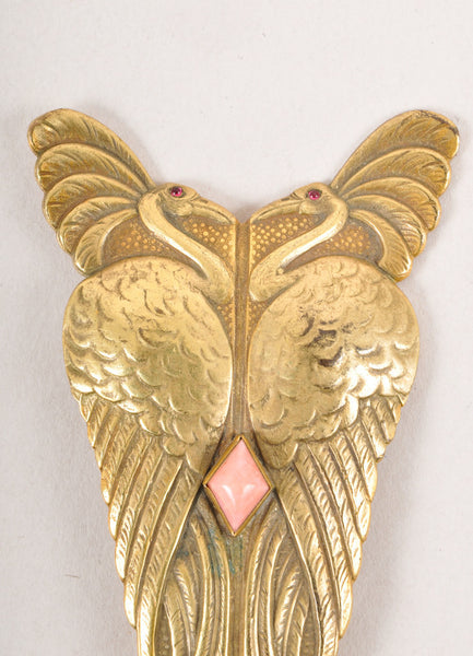 Gold Toned Embellished Two Bird Pin