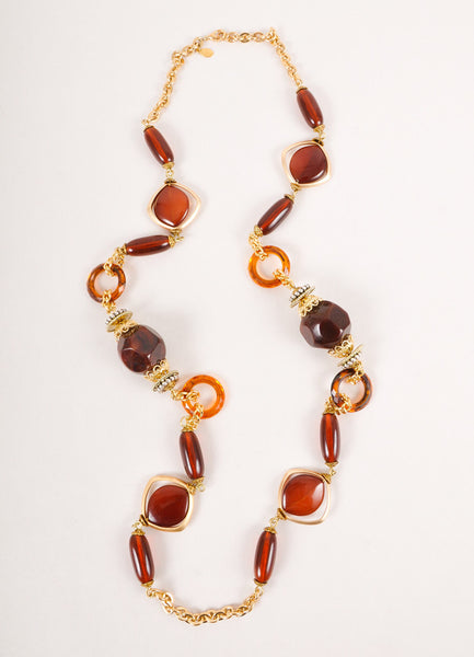 Gold, Red, and Brown Chain and Stone Necklace