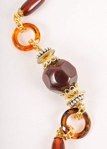 Gold, Red, and Brown Chain and Stone Necklace