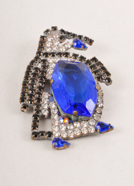 Vintage Black and Blue Rhinestone Penguin Pin