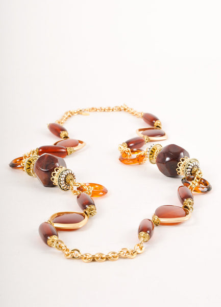 Gold, Red, and Brown Chain and Stone Necklace