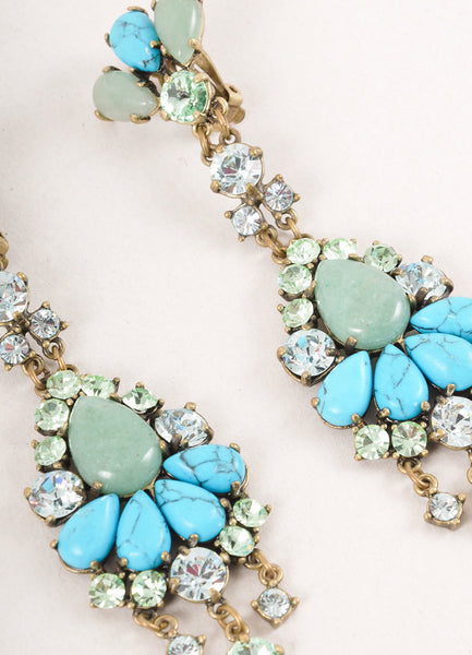 Blue and Green Rhinestone and Stone Embellished Earrings