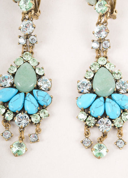 Blue and Green Rhinestone and Stone Embellished Earrings