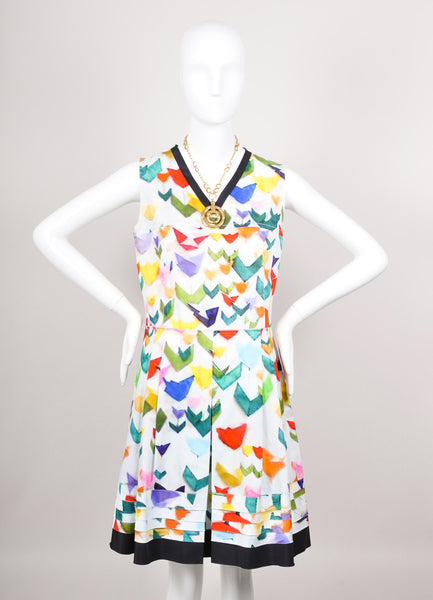 Abstract Tulip Print Sleeveless Pleated Cotton Dress