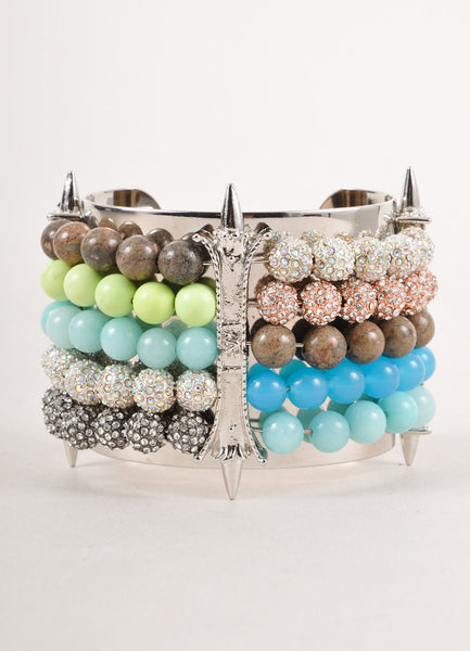 New With Tags Silver Toned and Multicolor Beaded Spiked Cuff Bracelet