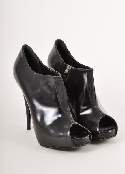 Black Patent Leather Peep Toe Platform High Heel Ankle Booties