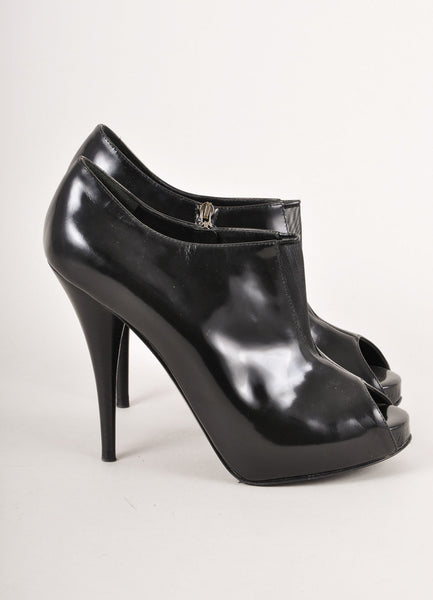 Black Patent Leather Peep Toe Platform High Heel Ankle Booties