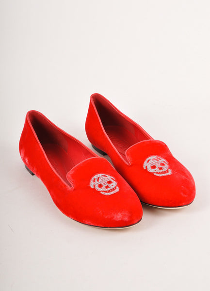 New In Box Red Velvet Skull Embroidered Loafer Flats