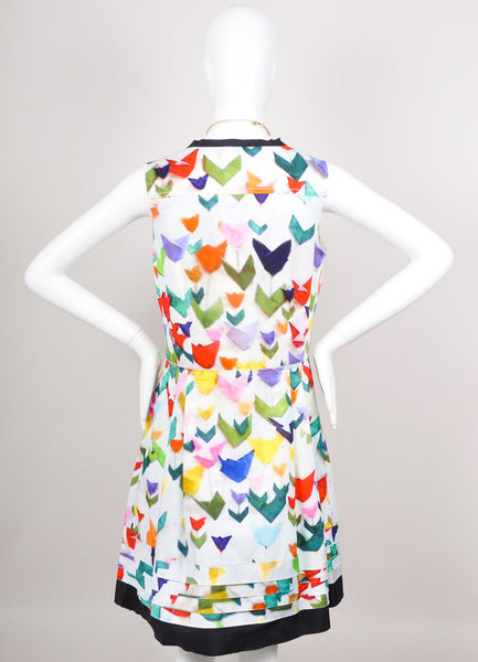 Abstract Tulip Print Sleeveless Pleated Cotton Dress