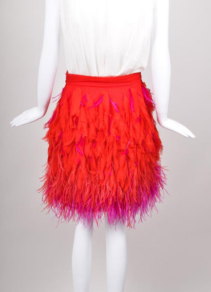 Red and Pink Feather Trim Mini Skirt