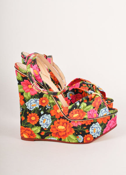 New In Box Multicolor Floral Print Wedge "Melody" Sandals