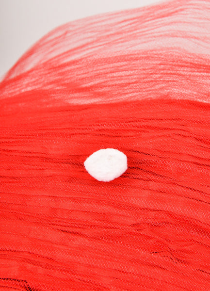 Red and White Pom Pom Crinkle Scarf