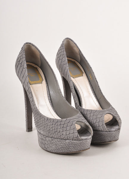 Grey Suede Peep Toe Pumps