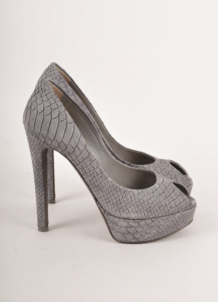 Grey Suede Peep Toe Pumps